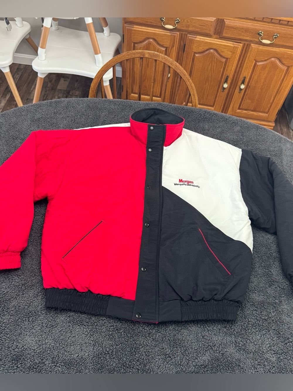 Swingster Morgan Foods Race Style Puffy Jacket Vtg 90s Sewn Nascar L Made In USA